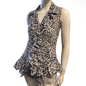 Vintage Y2K Floral Print Crinkle Textured Sleeveless Button Down Top Sz M